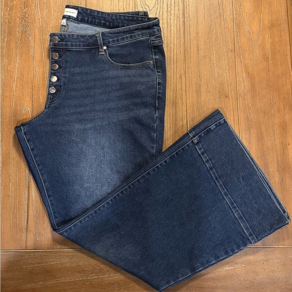 Lane Bryant Denim - Lane Bryant Dark Indigo High-Rise Button-Front Mid Rise Flare Jeans